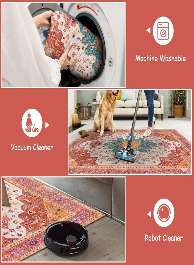 Moynesa Ultra-Thin Washable Pink Area Rug - 2x3 Small Pink Washable Bedroom Rug Entry Mat, Vintage Non-Slip Non-Shedding Low Pile Indoor Throw Carpet for Laundry Living Room Hardwood Floors Kitchen - Image 3
